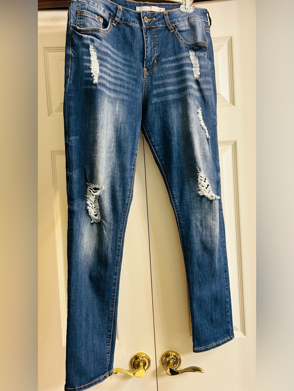 !iT Tiffany Distressed Skinny Ankle Jeans - Blue Denim